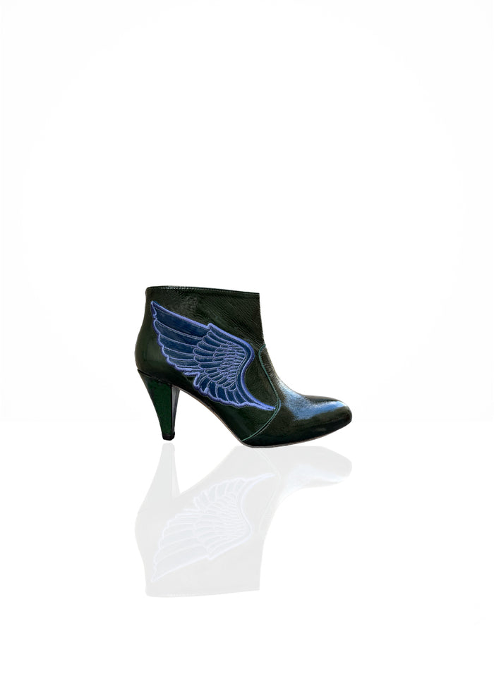 Angelita - Cuir Verni Frelon Vert & Bleu
