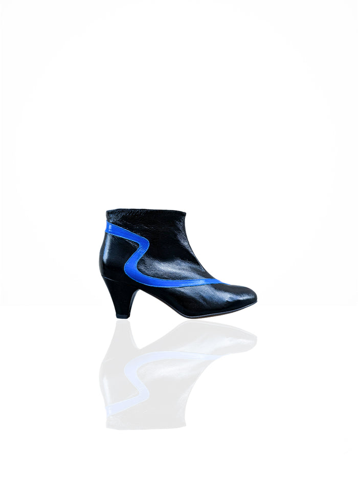 Chipette - Cuir Verni Noir & Bleu