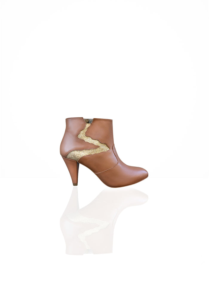 Djamelah - Cuir Camel & Glitter Champagne