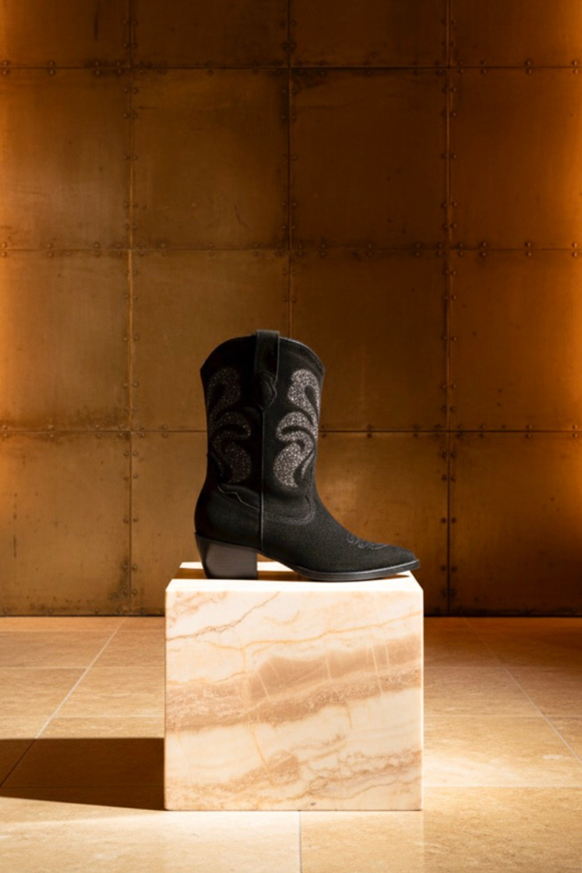 Jodo - Cuir Velouté Noir + Glitter Acier | Patricia Blanchet