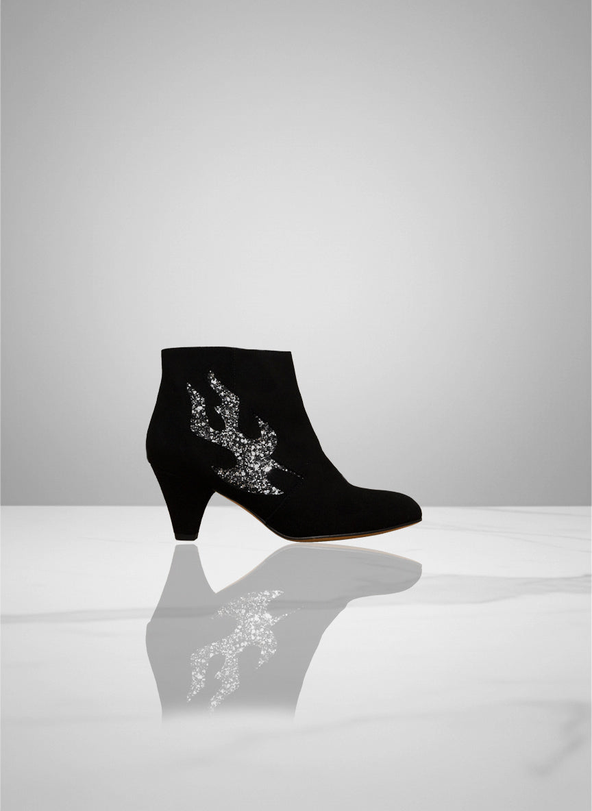 Juanette - Black Nubuck & Grey Glitter | Patricia Blanchet