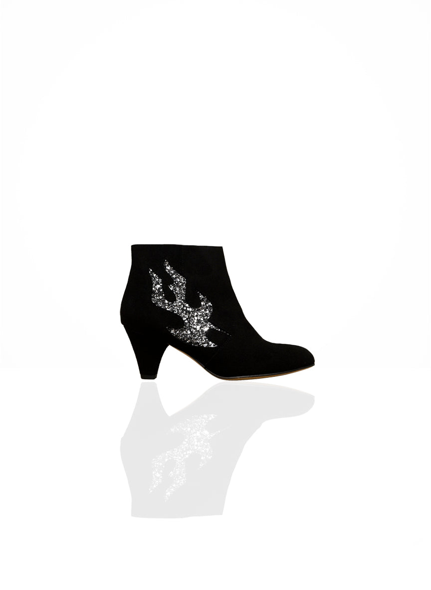 Juanette - Black Nubuck & Grey Glitter | Patricia Blanchet