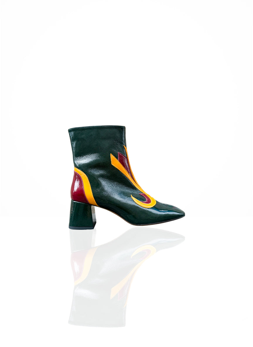 Vinny - Cuir Verni Frelon Vert, Jaune & Bordeaux | Patricia Blanchet