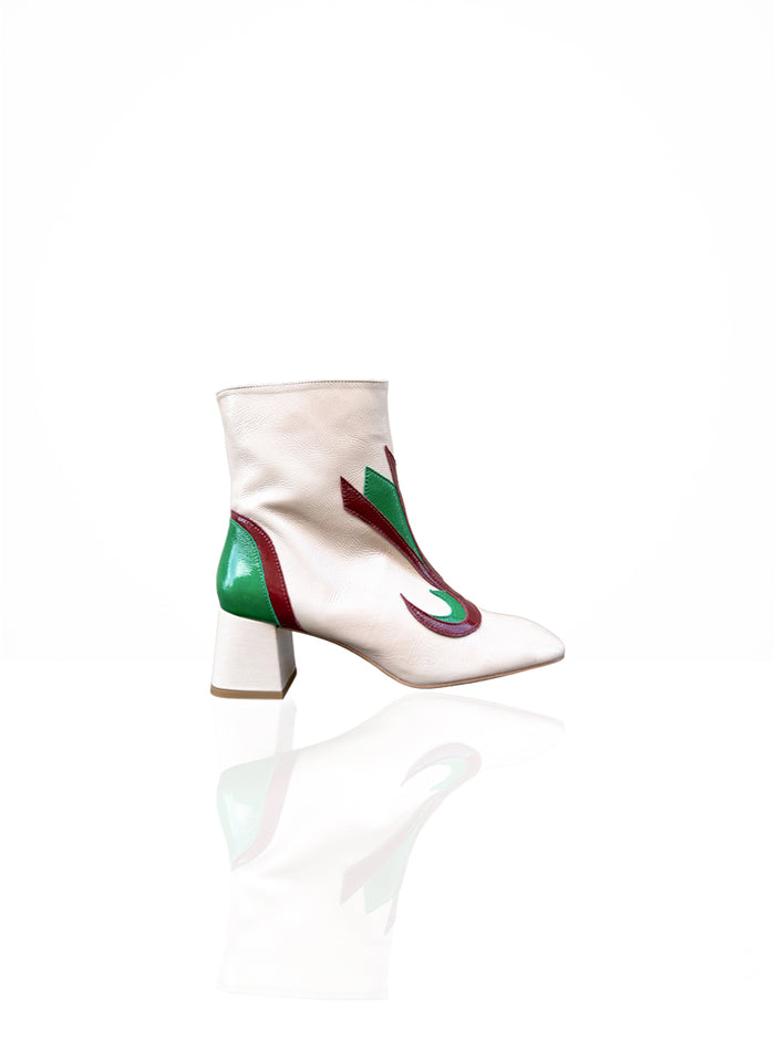 Vinny - Cuir Verni Ivoire, Bordeaux & Jelly Bean