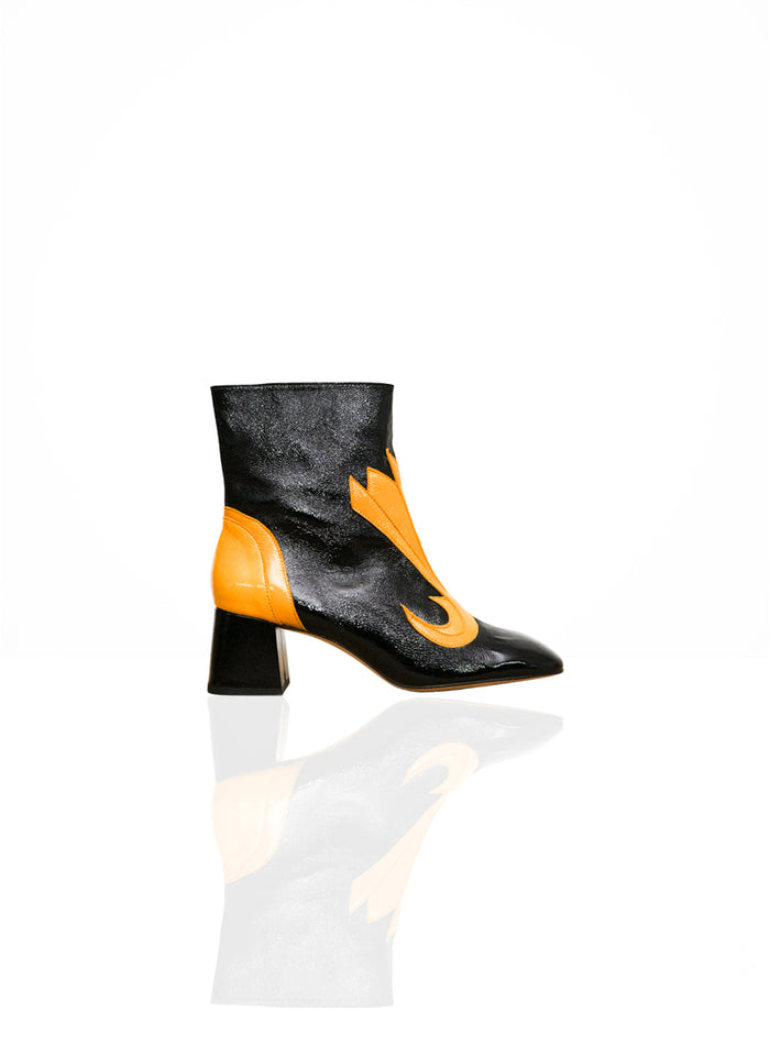 Vinny - Cuir Verni Noir & Jaune Safran