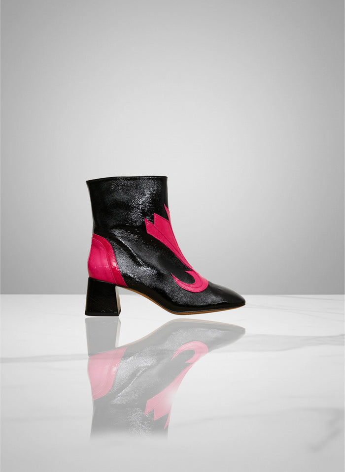 Vinny -Black & Neon Pink Patent Leather