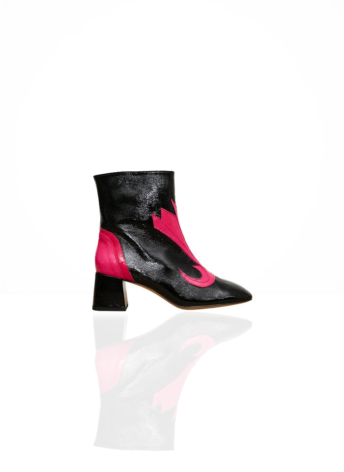 Vinny - Cuir Verni Noir & Rose Néon