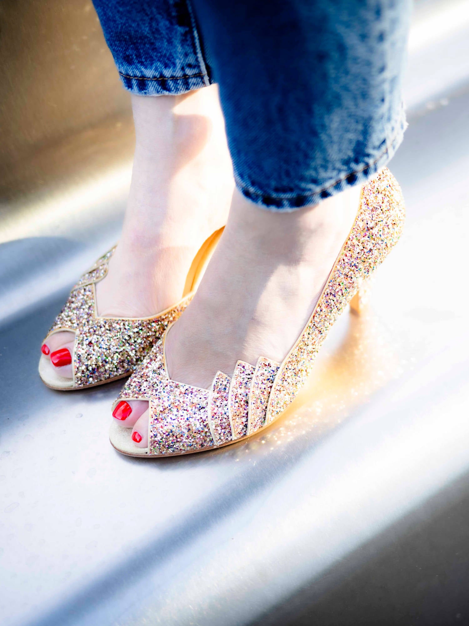 Rainbow Chaussures Blanchet Patricia Escarpin Bout Ouvert Glitter